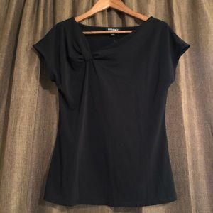 💙 Roz & Ali Twist Neck Detail Short Sleeve Blouse - NWT - Black - Extra Small💙